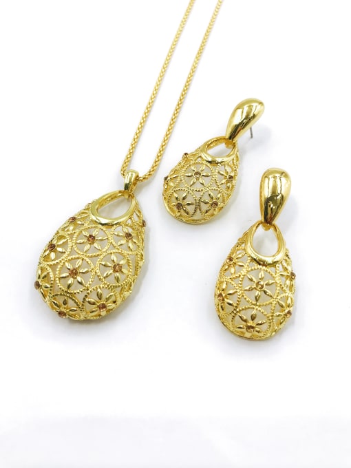 VIENNOIS Trend Water Drop Zinc Alloy Rhinestone Gold Earring and Necklace Set 0