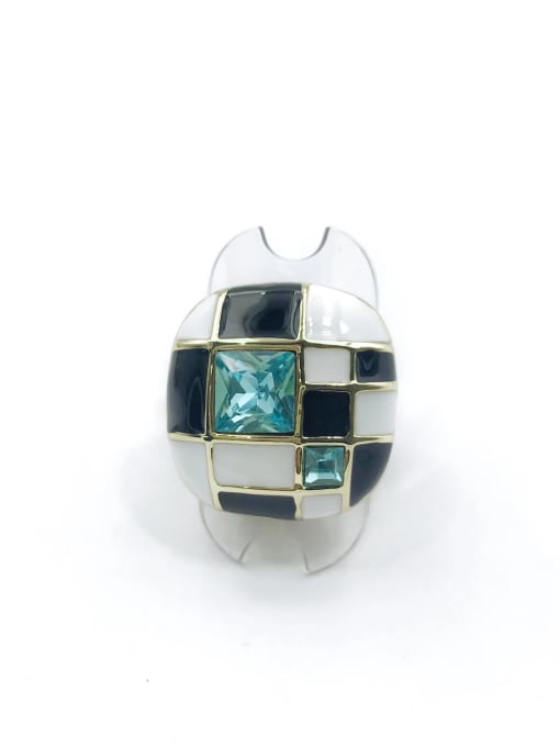 VIENNOIS Zinc Alloy Enamel Glass Stone Blue Square Trend Band Ring 0
