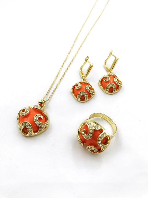 VIENNOIS Trend Square Zinc Alloy Resin Orange Earring Ring and Necklace Set 0