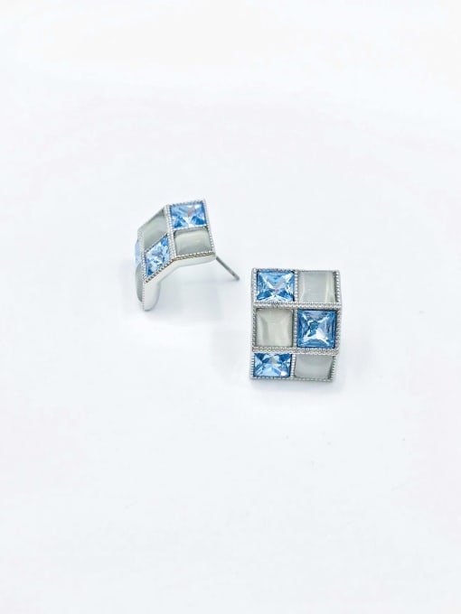 imitation rhodium+blue glass stone Brass Glass Stone Green Square Trend Stud Earring