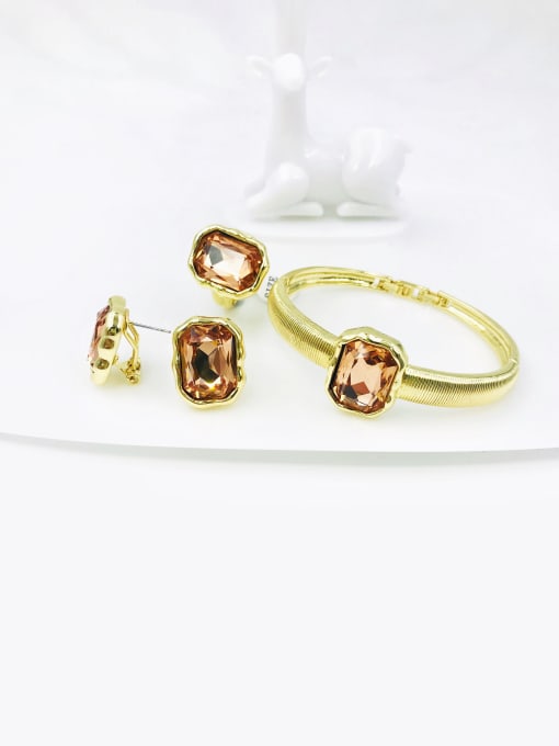 VIENNOIS Zinc Alloy Glass Stone Clear Minimalist Geometric Ring Earring And Bracelet Set 1
