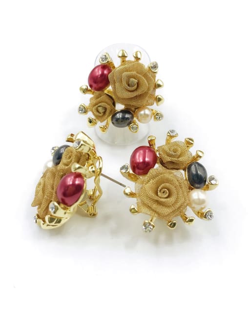 VIENNOIS Trend Flower Zinc Alloy Imitation Pearl Multi Color Ring And Earring Set 0