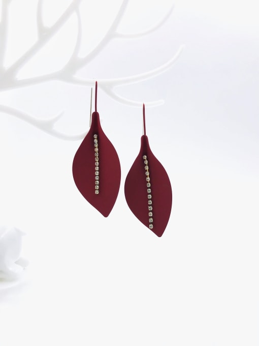 Red Zinc Alloy Cubic Zirconia White Leaf Statement Hook Earring