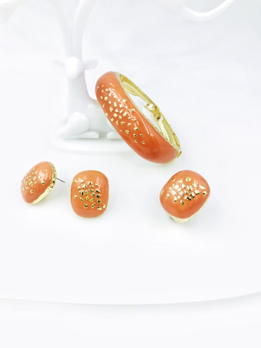 orange Zinc Alloy Enamel Minimalist Rectangle Ring Earring And Bracelet Set