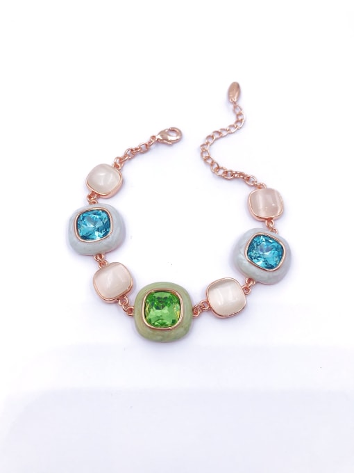 rose gold+blue&green glass Zinc Alloy Glass Stone Multi Color Enamel Square Trend Bracelet