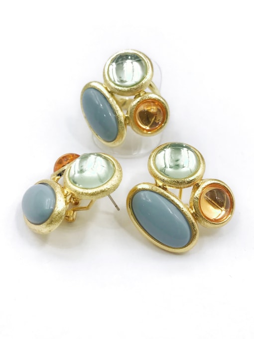 VIENNOIS Trend Round Zinc Alloy Resin Multi Color Ring And Earring Set