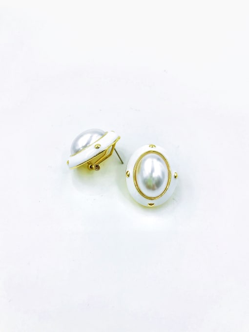 VIENNOIS Zinc Alloy Imitation Pearl White Enamel Oval Classic Clip Earring 0