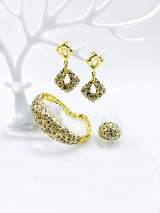 gold+leopard print enamel Zinc Alloy Trend Irregular Enamel Ring Earring And Bracelet Set
