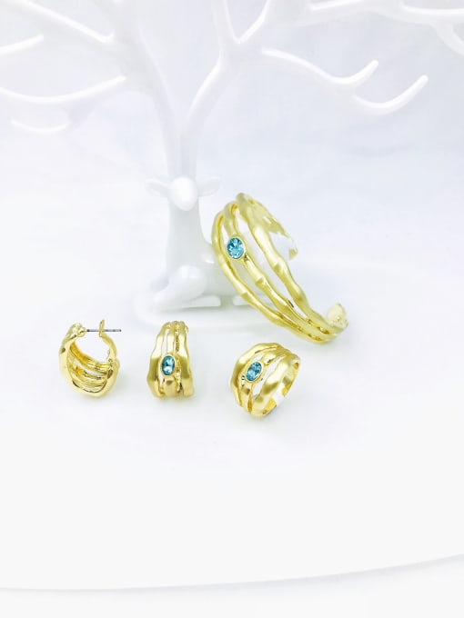 Blue Zinc Alloy Glass Stone Blue Minimalist Irregular  Ring Earring And Bracelet Set