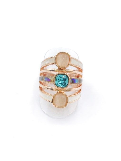 VIENNOIS Zinc Alloy Glass Stone Blue Cat Eye Stone White Shell  Trend Band Ring 0