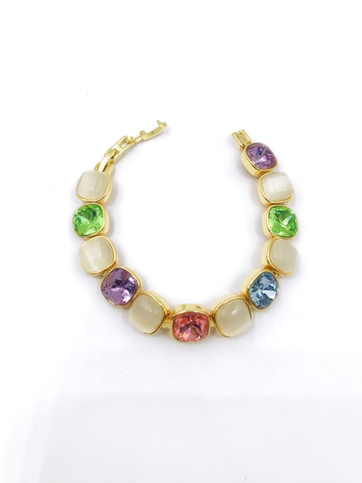 gold+purple&green&blue&red glass Zinc Alloy Glass Stone Multi Color Square Trend Bracelet
