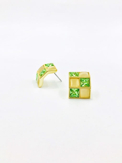 VIENNOIS Brass Glass Stone Green Square Trend Stud Earring 0