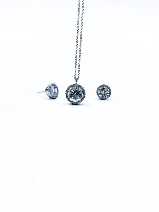 imitation rhodium Brass Minimalist Round Cubic Zirconia White Earring and Necklace Set