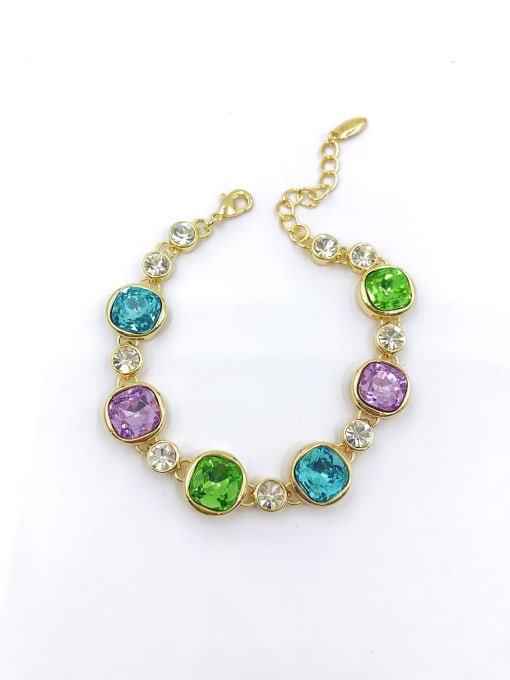 gold+blue&purple&green glass Zinc Alloy Glass Stone Multi Color Round Trend Bracelet