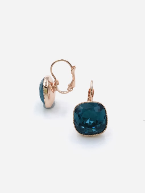 Blue Brass Glass Stone Blue Square Minimalist Huggie Earring