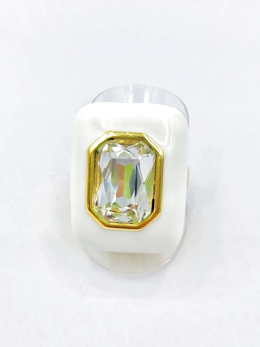 VIENNOIS Zinc Alloy Enamel Glass Stone White Rectangle Trend Band Ring 0