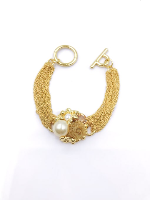 gold Zinc Alloy Imitation Pearl White Flower Trend Bracelet
