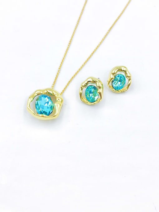 VIENNOIS Zinc Alloy Trend Irregular Glass Stone Blue Earring and Necklace Set 0