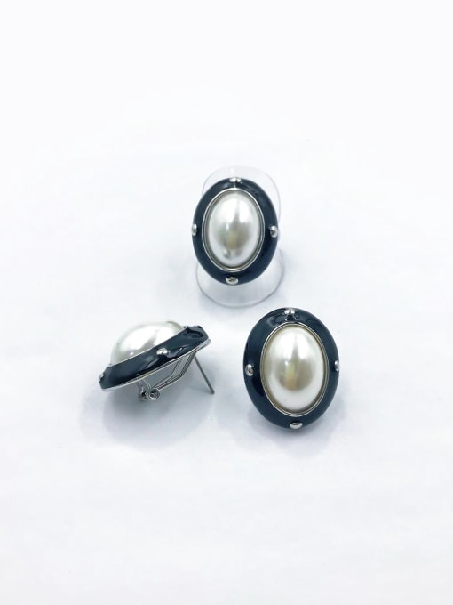 imitation rhodium+black Enamel Zinc Alloy Classic Oval Imitation Pearl White Enamel Ring And Earring Set