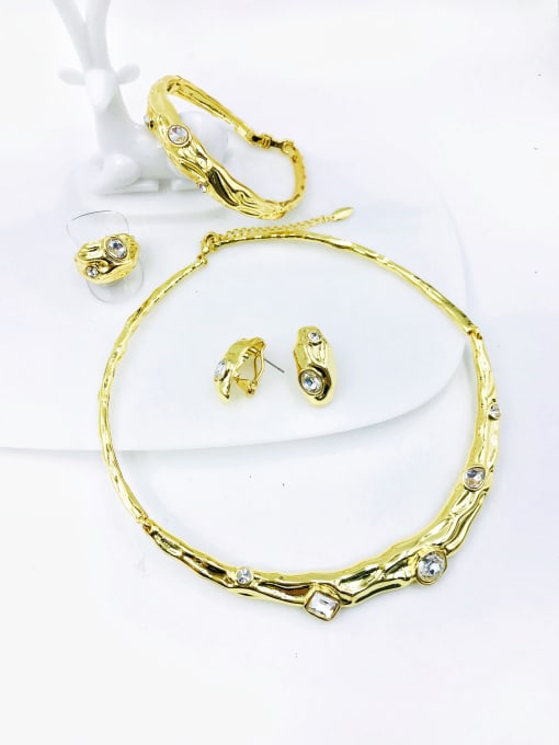 VIENNOIS Zinc Alloy Trend Irregular Glass Stone White Ring Earring Bangle And Necklace Set 2