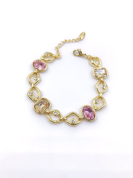 gold+champagne&pink glass Zinc Alloy Glass Stone Multi Color Geometric Dainty Bracelet