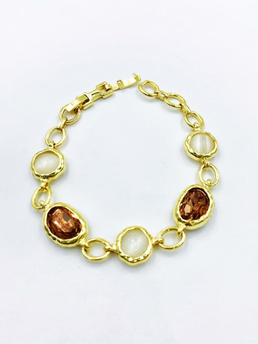 gold+brown glass+white cat eye Zinc Alloy Glass Stone Pink Irregular Trend Bracelet