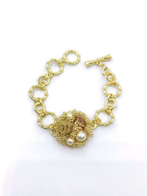 VIENNOIS Zinc Alloy Glass Stone Gold Flower Trend Bracelet 0