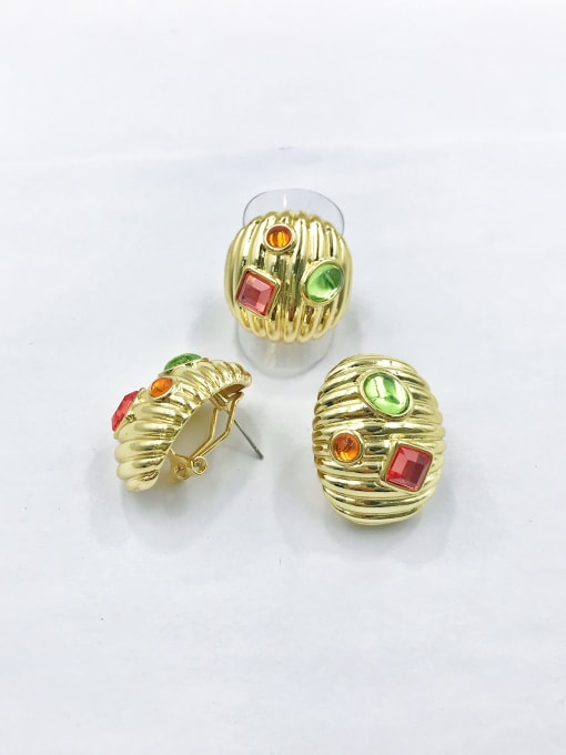 VIENNOIS Zinc Alloy Trend Vertical Stripe Resin Multi Color Ring And Earring Set 1