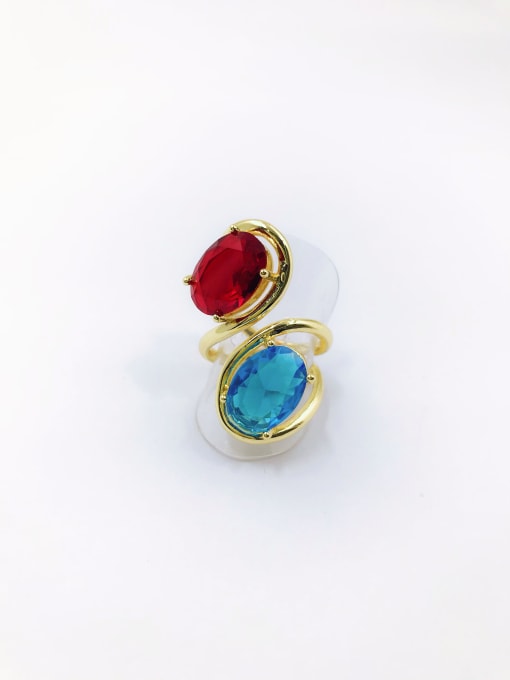 VIENNOIS Brass Glass Stone Multi Color Trend Band Ring 0