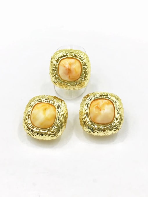 VIENNOIS Zinc Alloy Trend Square Resin Beige Ring And Earring Set 0