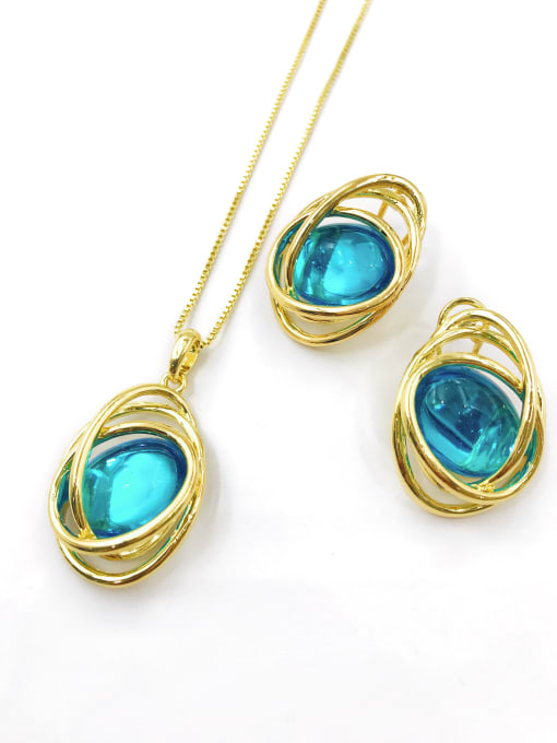 VIENNOIS Trend Irregular Zinc Alloy Resin Blue Earring and Necklace Set 0