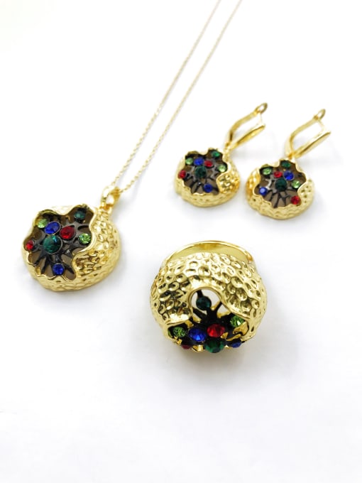 VIENNOIS Trend Irregular Zinc Alloy Rhinestone Multi Color Earring Ring and Necklace Set 0