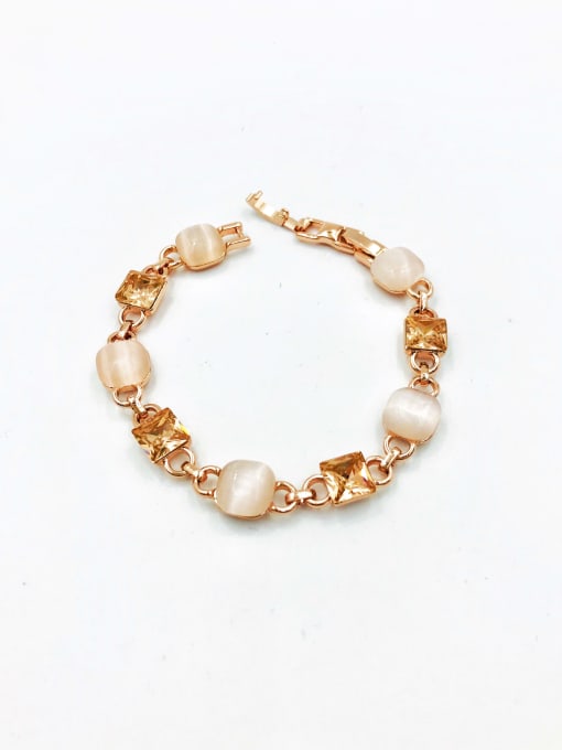rose gold+peach glass+white cat eye Zinc Alloy Glass Stone Blue Square Trend Bracelet