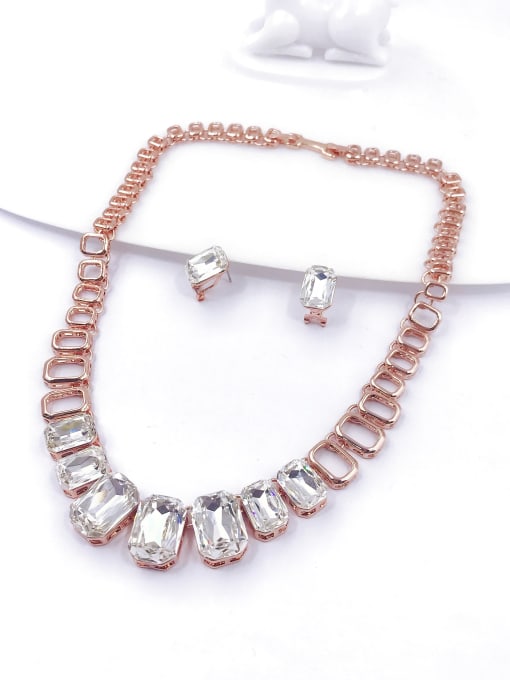VIENNOIS Trend Zinc Alloy Glass Stone White Earring and Necklace Set 0