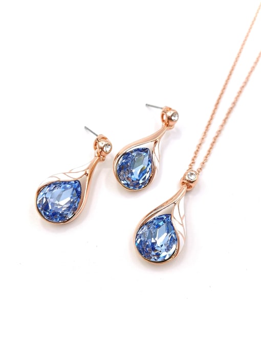VIENNOIS Trend Water Drop Zinc Alloy Glass Stone Blue Enamel Earring and Necklace Set 0