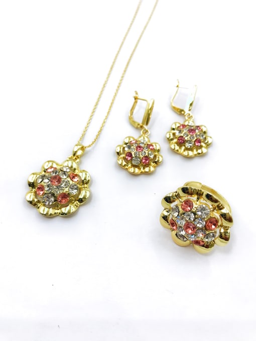 VIENNOIS Trend Flower Zinc Alloy Rhinestone Multi Color Earring Ring and Necklace Set