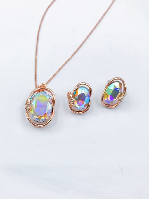 rose gold+dazzling colors glass Zinc Alloy Trend Irregular Glass Stone Orange Earring and Necklace Set