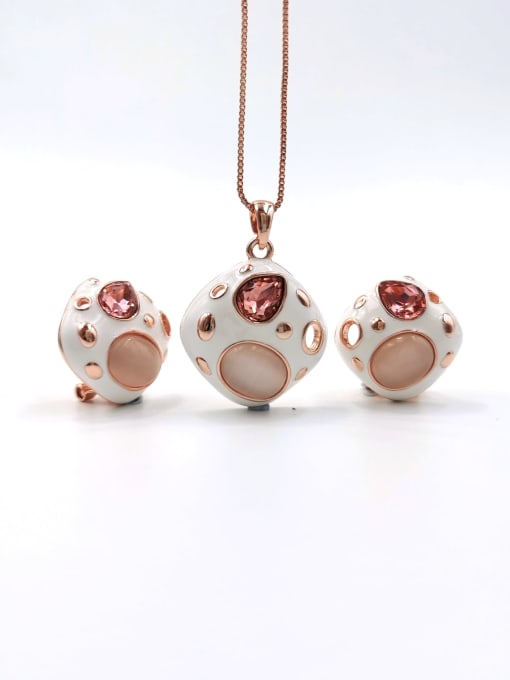 VIENNOIS Trend Geometric Zinc Alloy Cats Eye White Enamel Earring and Necklace Set 1