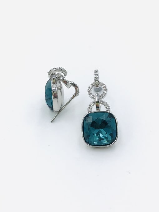 VIENNOIS Brass Glass Stone Blue Square Dainty Drop Earring