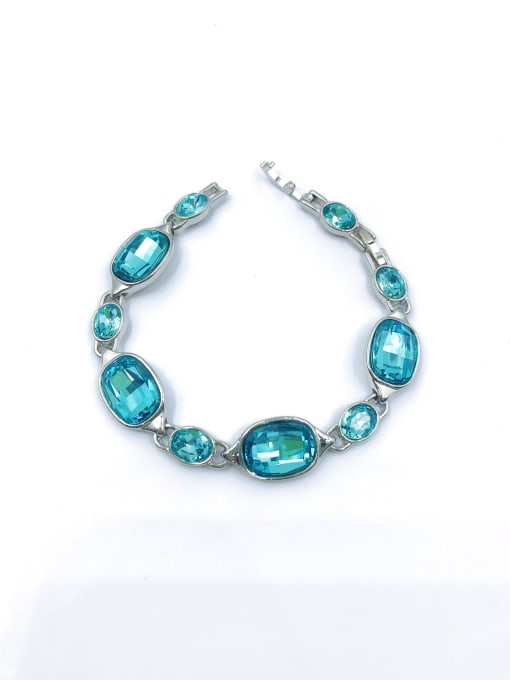 imitation rhodium+blue glass Zinc Alloy Glass Stone Gold Oval Trend Bracelet