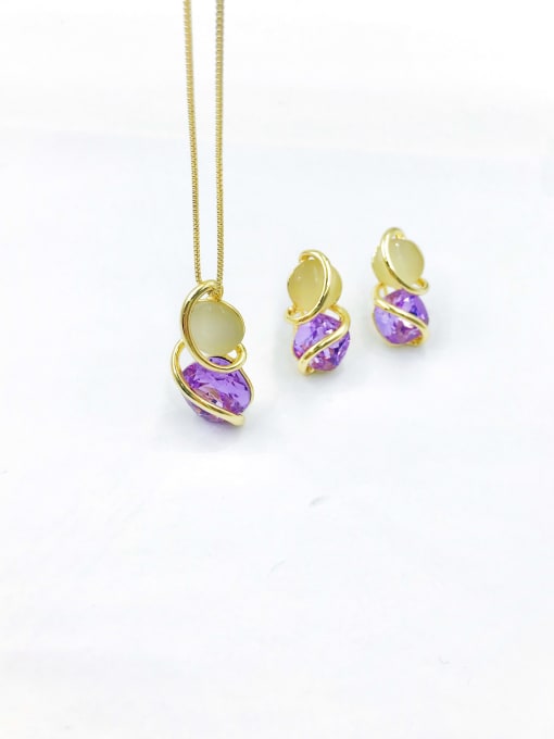 Purple Zinc Alloy Trend Irregular Glass Stone Blue Earring and Necklace Set