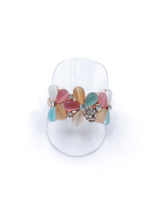 VIENNOIS Zinc Alloy Cats Eye Multi Color Flower Trend Band Ring 0