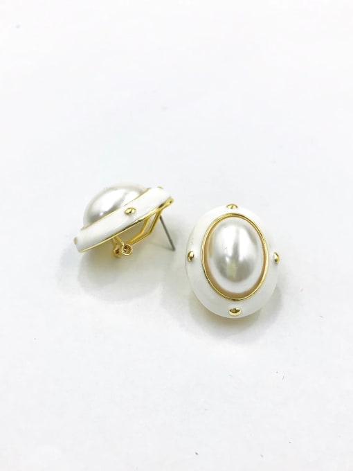 gold+white Enamel Zinc Alloy Imitation Pearl White Enamel Oval Classic Clip Earring