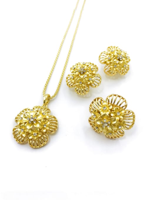VIENNOIS Trend Flower Zinc Alloy Rhinestone White Earring Ring and Necklace Set 0