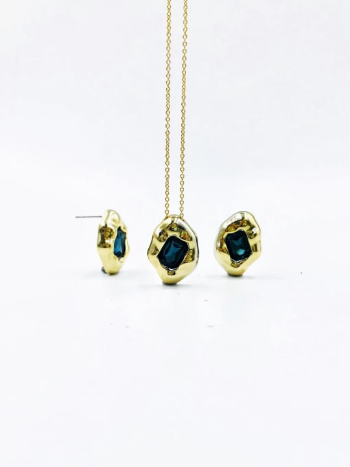 Blue Zinc Alloy Trend Irregular Glass Stone Pink Earring and Necklace Set