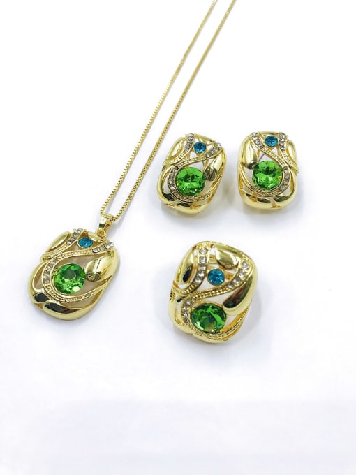 VIENNOIS Trend Rectangle Zinc Alloy Glass Stone Green Earring Ring and Necklace Set 0