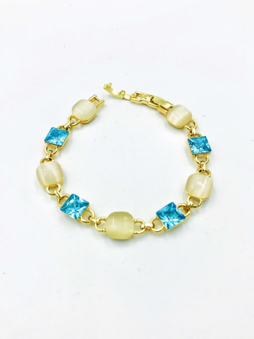 gold+blue glass+white cat eye Zinc Alloy Glass Stone Blue Square Trend Bracelet