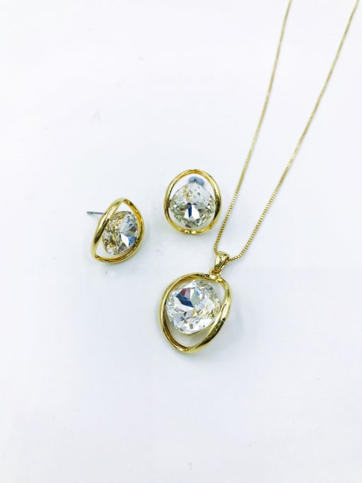 VIENNOIS Minimalist Oval Zinc Alloy Glass Stone Clear Earring and Necklace Set