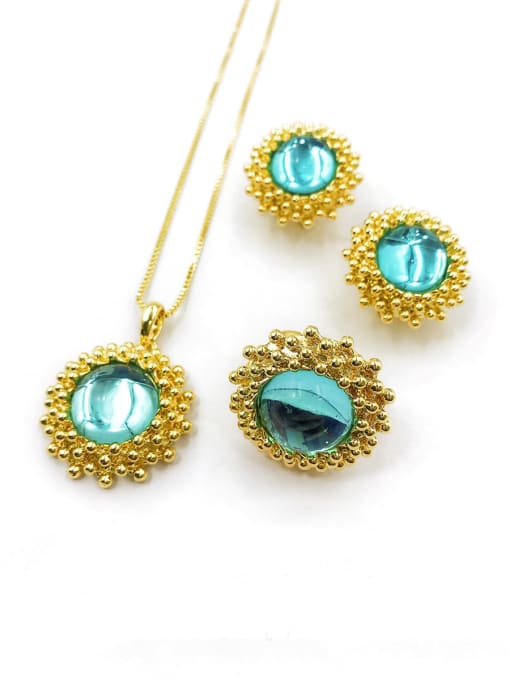 VIENNOIS Trend Zinc Alloy Resin Blue Earring Ring and Necklace Set 0