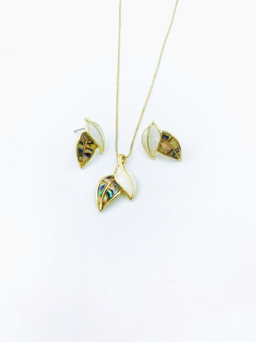 Gold Minimalist Leaf Zinc Alloy Shell Multi Color Earring and Necklace Set